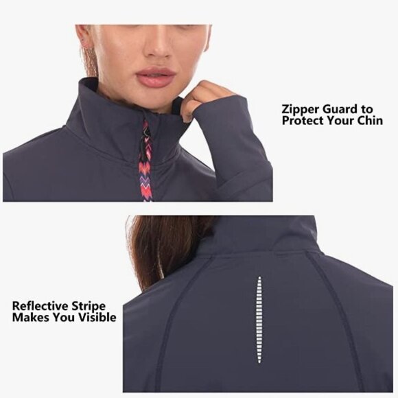 Running Sport Track Jacket Full Zip Workout Athletic Fitness w/ Thumb Holes - Picture 7 of 8
